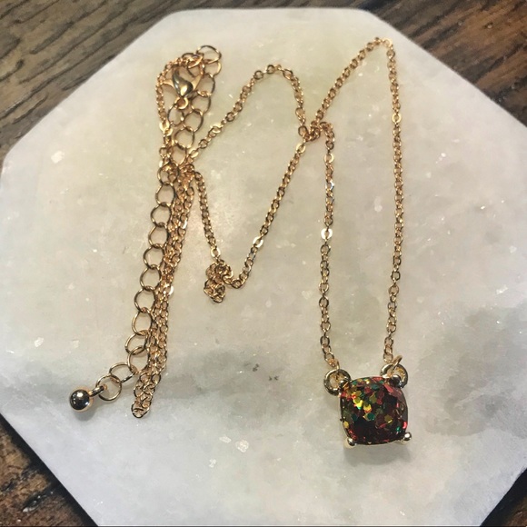 Tayzani Jewelry - Multicolor & Gold Glitter Square Pendant Necklace